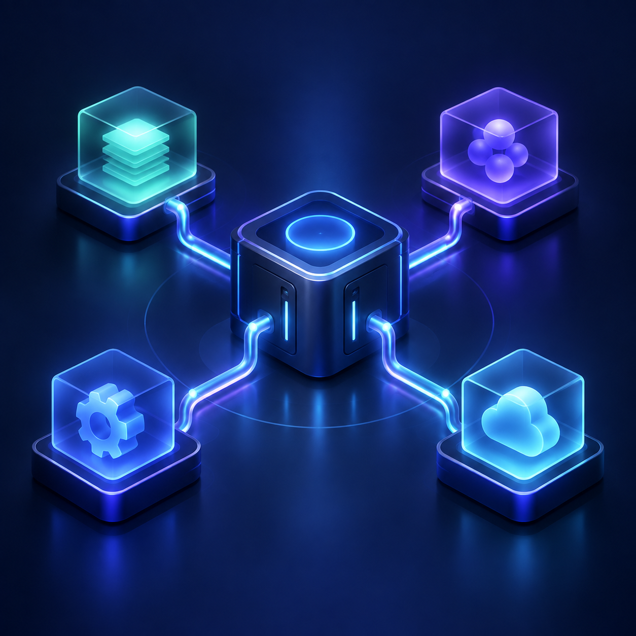 Connected modules sharing one central contract